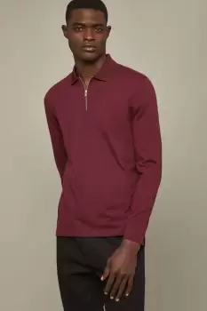 Image of Mens Long Sleeve Plain Zip Polo Shirt