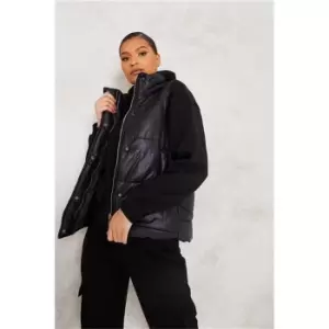 Image of I Saw It First Black Quilted Funnel Neck Gilet With Front Pockets - Black