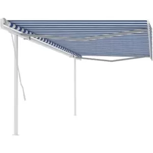 Image of Vidaxl - Manual Retractable Awning with Posts 5x3.5 m Blue and White Blue