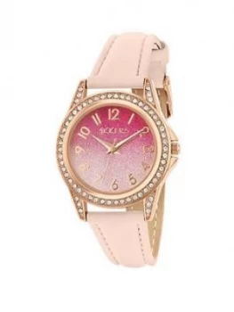 Image of Tikkers Tikkers Pink Ombre Glitter Crystal Set Dial Pink Leather Strap Kids Watch