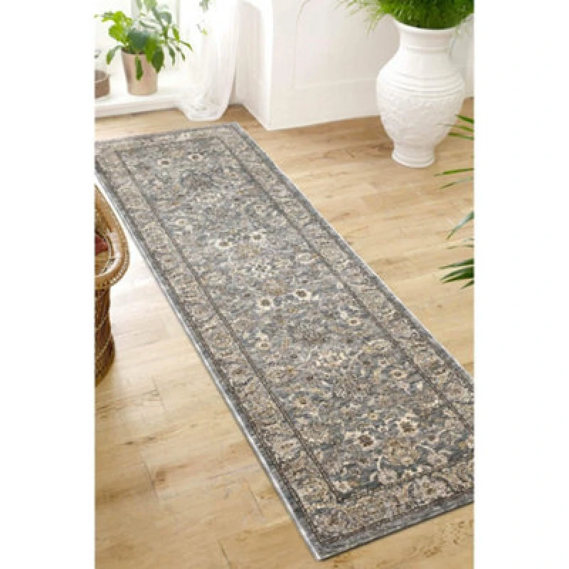 Image of Melrose Traditional Medallion Grey Design Living Indoor Area Runner Rug 068/235Cm