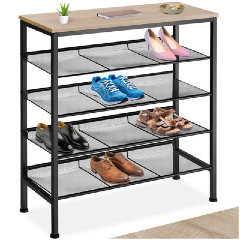 Image of Tectake Shoe Rack Bournemouth - Surface Shelf And 4 Grid Shelves, Industrial Style - Industrial Wood Light, Oak Sonoma