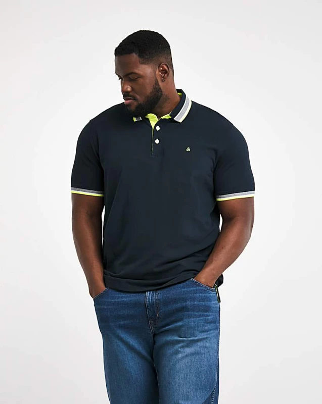 Image of jack & jones Jack & Jones Premium Paulos Tipped Polo Dark Navy - JACK & JONES - Size: 2XL(53) Dark Navy Male 2XL(53) JJ01103