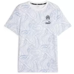 Image of Puma Olympique De Marseille All Over Print T-Shirt 2023 2024 Adults - White