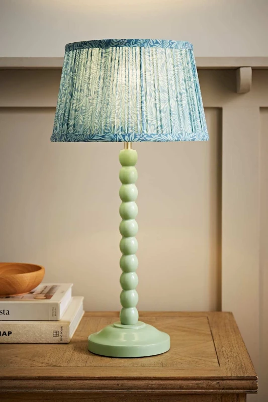 Image of ValueLights ValueLights Bobbin Bobble Table Lamp with Leaf Pleated Tapered Lamp Shade in Pale Green Pale Green One Size Unisex 5059406067877