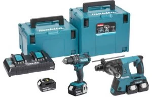 Image of Makita DLX2137PMJ 18v Cordless LXT Combi SDS Drill Kit 4 x 4ah Li ion Charger Case