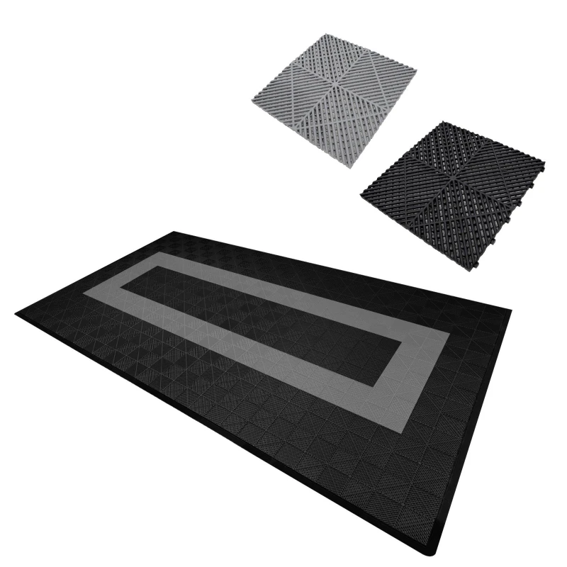 Image of Monstershop Vented Garage Floor Tiles Black (x90), Grey (x30) with Edges (x46) Black