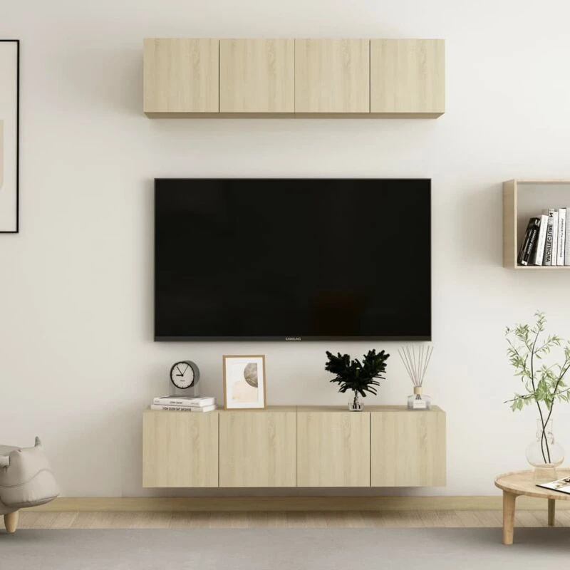 Image of Vidaxl TV Cabinets 4 Pcs Sonoma Oak 60X30X30 Cm Engineered Wood, Brown 3078954