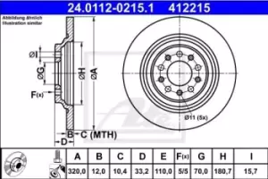 Image of ATE Brake disc Solid 24.0112-0215.1 Brake rotor,Brake discs JEEP,CHEROKEE (KL)