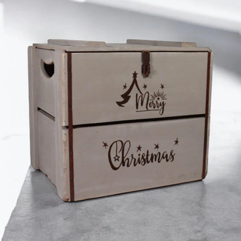 Image of Minster Merry Christmas Box - Wood - L36 X W42 X H30 Cm - Rustic Grey