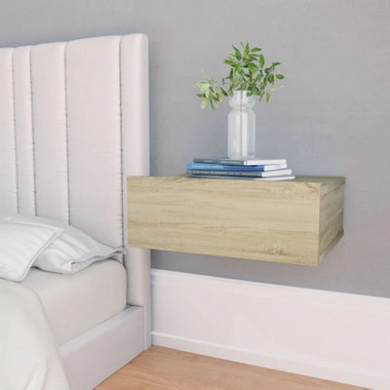 Image of vidaXL 2x Floating Nightstand Sonoma Oak Engineered Wood Wall-mounted Shelf