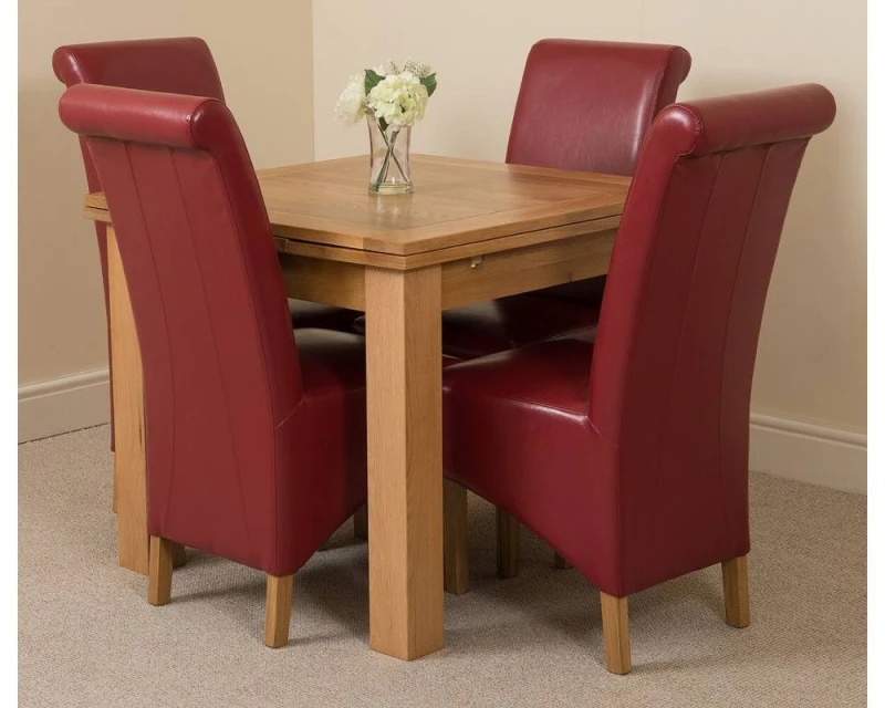 Image of Thats Furniture Richmond 90-150cm Oak Extending Dining Table & 4 Montana Leather Chairs in Red Red Unisex