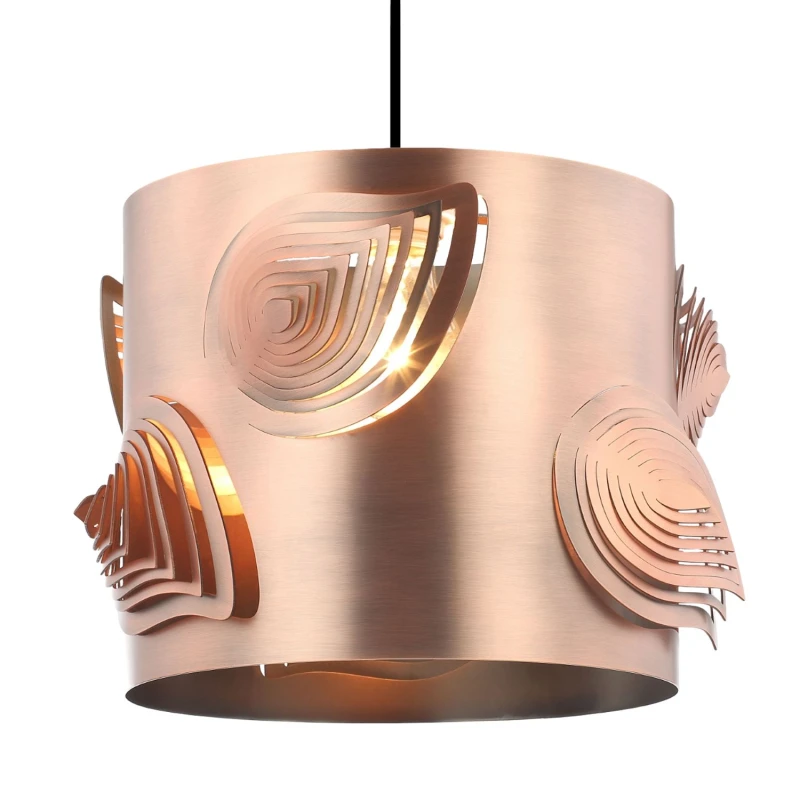 Image of Happy Homewares Modern Solid Metal Easy Fit Pendant Shade with Laser Cut Leaves in Copper Copper Unisex