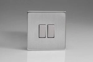 Image of Varilight Screwless 2 Gang 2 Way Switch With Metal Rocker (Single XDS2S) - Brushed Steel - XDS2S
