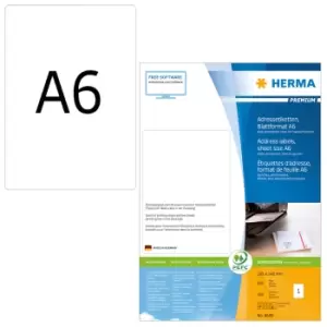 Image of HERMA Address labels Premium sheetsize A6 105x148mm white paper...