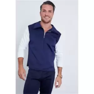 Image of I Saw It First Colourblock Scuba Half Zip Long Sleeve Polo - Blue