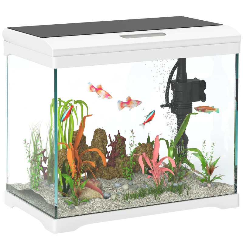 Image of PawHut 27L Glass Fish Tank with Filter System, LED Light, Water Pump, White White