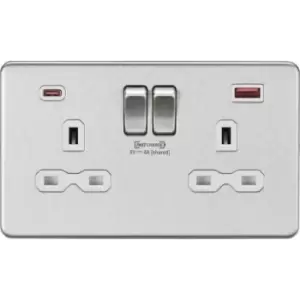 Image of MLA Knightsbridge 13A 2 Gang DP Socket With Dual USB Fastcharge Brushed Chrome W/White Insert - SFR9909BCW