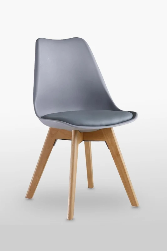 Image of Life Interiors Life Interiors Single Scandinavian Dining Chair with Leather Cushions Solid Wood Legs in Grey Grey One Size Unisex 5060385911266