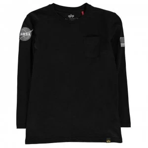 Image of Alpha Industries Nasa Long Sleeve Badge T Shirt - Black 03