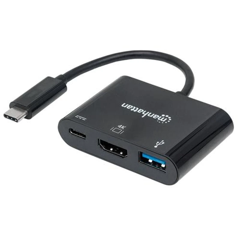 Image of Manhattan Manhattan USB-C Dock/Hub Ports (x3): HDMI USB-A and USB-C 5 Gbps (USB 3.2 Gen1 aka USB 3.0) With Power Delivery (60W) to USB-C Port (Note ad