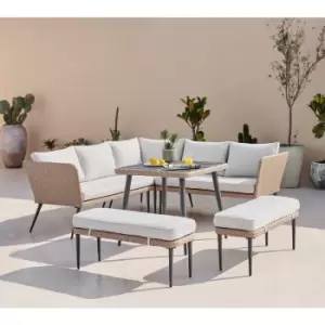 Image of Seychelles Outdoor Dining Table and Corner Sofa Set 9 Seat Brown