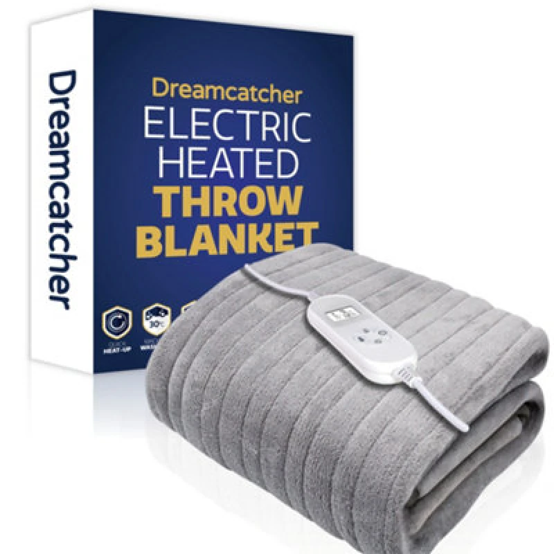 Image of Dreamcatcher Dreamcacther Deluxe Silver Electric Throw Heated Double Over Blanket Soft Fleece 9 Heat & 12 Timer Settings