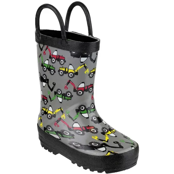Image of Cotswold Boys Puddle Patterned Rubber Welly Wellington Boot Grey Digger COT309-DIER-9
