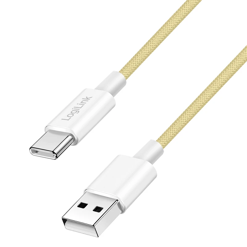 Image of LogiLink USB 2.0 Type-C cable. C/M to A/M. nylon jacket. 60W. yellow.