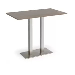 Image of Eros rectangular poseur table with flat brushed steel rectangular base and twin uprights 1400mm x 800mm - barcelona walnut