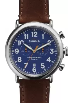 Image of Mens Shinola Runwell Chrono 47mm Brown Leather Strap Watch S0110000047