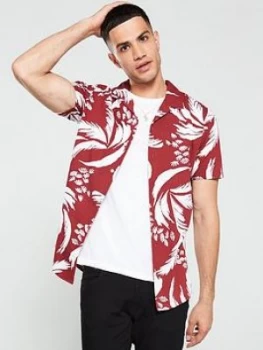 Image of Jack & Jones Premium Floral Resort Shirt - Red/White, Dark Red, Size S, Men