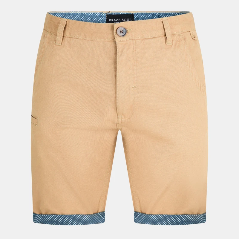 Image of Brave Soul Twill Shorts with Turn Up - Beige Beige XL