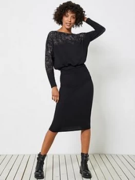 Image of Mint Velvet Sage Print Jersey Midi Dress - Black, Size 10, Women