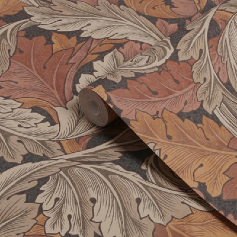 Image of William Morris Gallery Collection Burnt Orange Acanthus Smooth Wallpaper