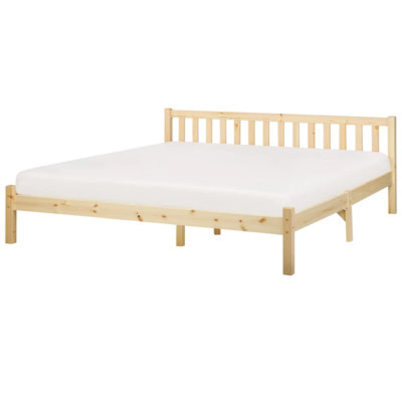 Image of Beliani Bed Pine Wood Florac 180 X 200 Cm (Eu Super King) Light Brown