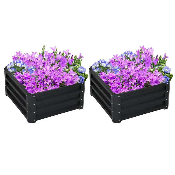 Image of Outsunny 2pk Raised Galvanised Planter Box - Grey