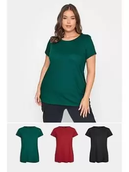 Image of Yours Core Basic Ss T-Shirt 3 Pack Black/wine/forest Green, Black, Size 30-32, Women