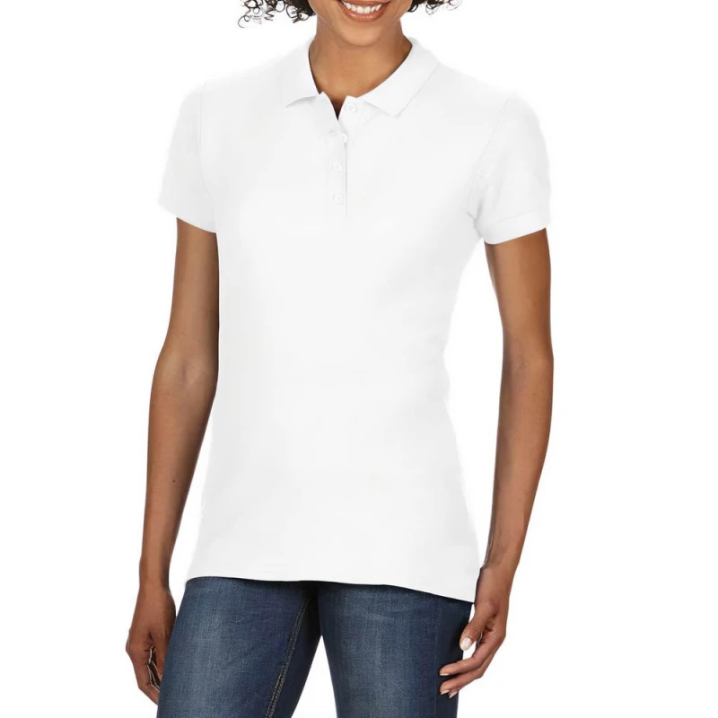 Image of Gildan Double Pique Soft Touch Polo Shirt White female
