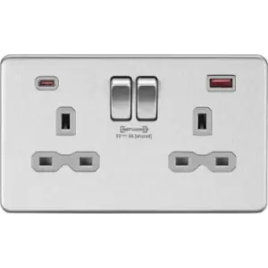 Image of MLA Knightsbridge 13A 2 Gang DP Socket With Dual USB Charger Brushed Chrome W/Grey Insert - SFR9909BCG