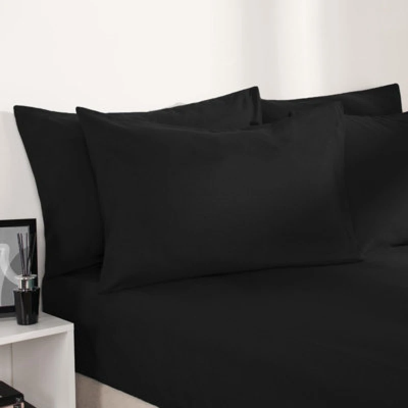 Image of OHS OHS Plain Bed Sheet Microfibre Deep Fitted Soft in Black Size: Double Black Double Unisex 5027434182770
