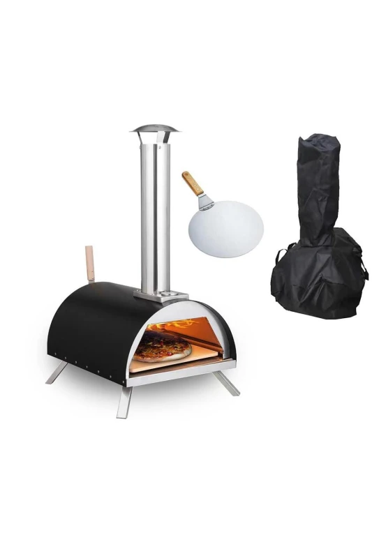Image of Haven Wood 'Pizza Oven with Raincover and Pizza Paddle' Black/Silver Multi