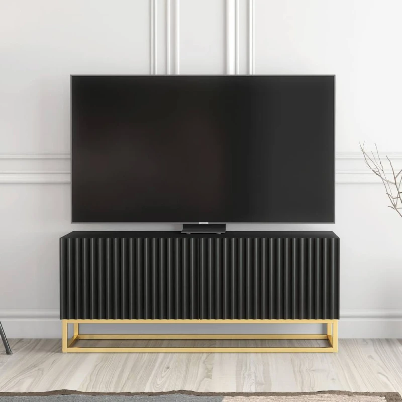 Image of Creative Furniture Ripple TV Unit 100cm - Modern Fluted Design with Push to Open Doors in Black Unisex