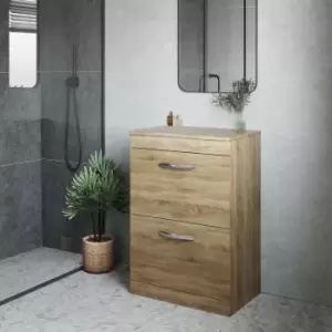 Image of Athena Floor Standing 2-Drawer Vanity Unit and Worktop 600mm Wide - Natural Oak - Nuie