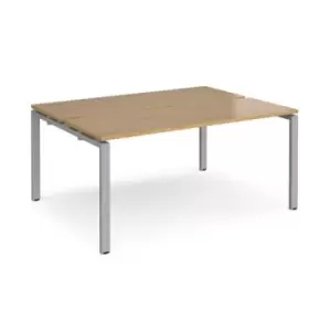 Image of Bench Desk 2 Person Starter Rectangular Desks 1600mm Oak Tops With Silver Frames 1200mm Depth Adapt