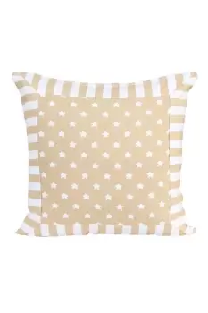 Image of Cotton Beige Stripe Border and Stars Cushion Cover