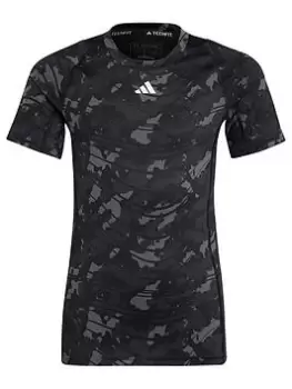 Image of adidas Junior Boys Tech-fit Tee - Base Layer, Dark Grey, Size 13-14 Years