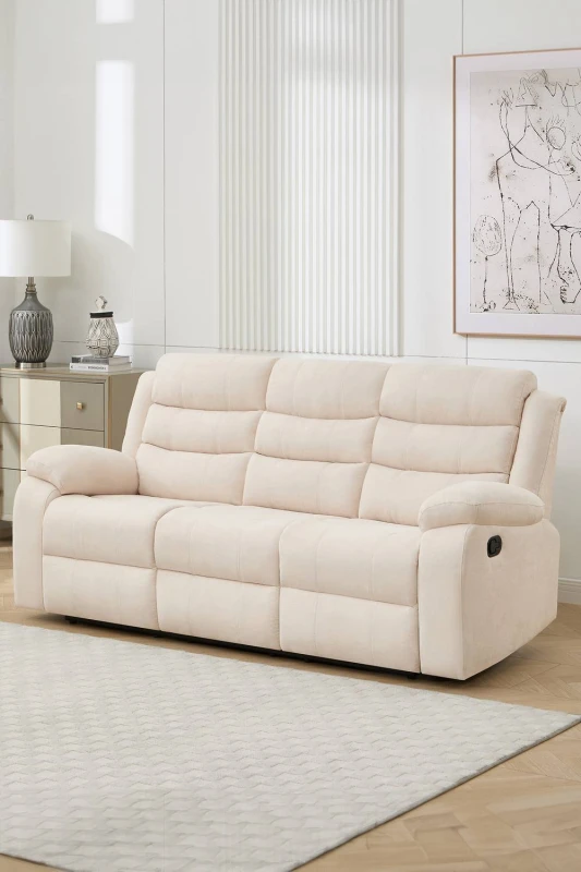 Image of More4Homes Boston 3 Seater Fabric Manual Recliner Sofa (Beige)