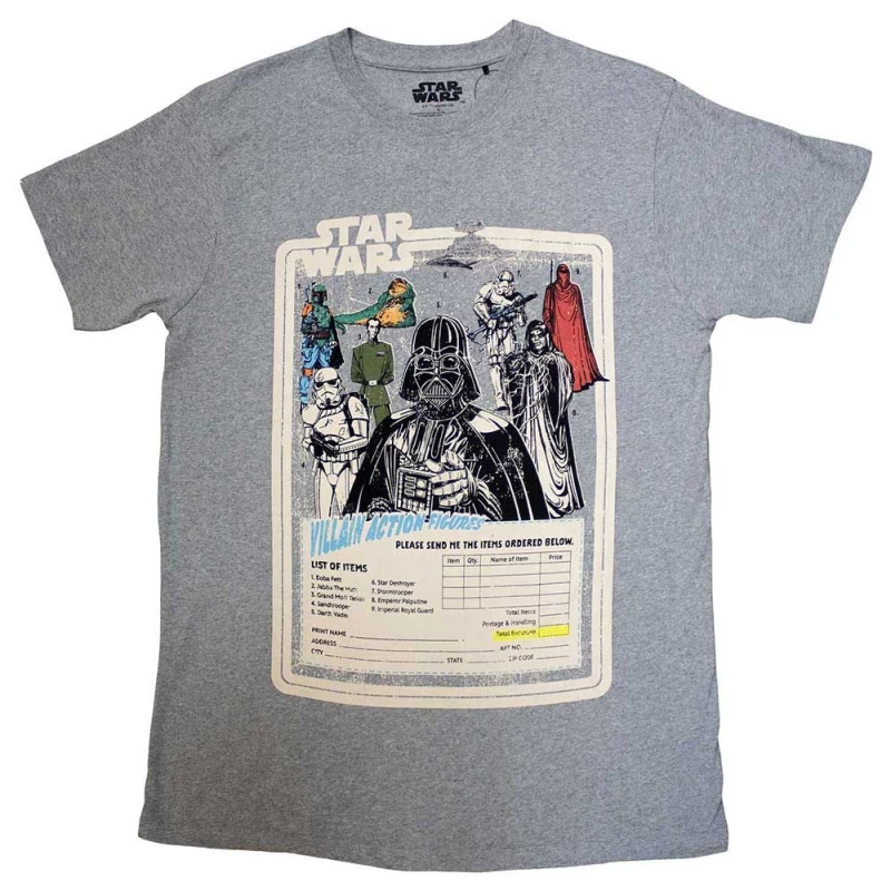 Image of Star Wars Villains Action Figures T Shirt Grey unisex