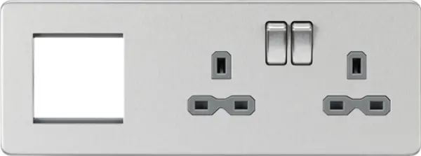 Image of KnightsBridge Screwless 13A 2G DP Socket + 2G Modular Combination Plate - Brushed Chrome, Grey Insert